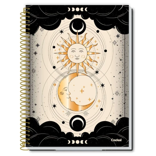 Caderno capa dura 10 matérias 160 folhas Stamp Sol e Lua Credeal