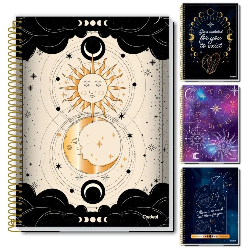 Caderno capa dura 10 matérias 160 folhas Stamp Sol e Lua Credeal