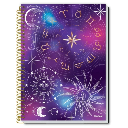 Caderno capa dura 10 matérias 160 folhas Stamp Sol e Lua Credeal