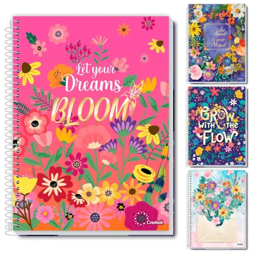 Caderno capa dura 10 matérias 160 folhas feminino Petalas Credeal