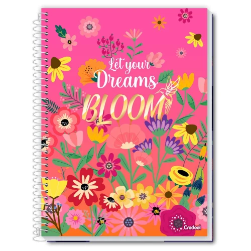 Caderno capa dura 10 matérias 160 folhas feminino Petalas Credeal