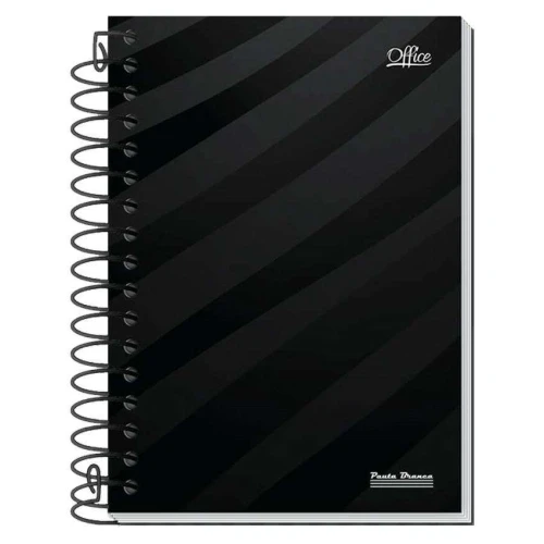 Caderno capa dura 10x1 160 folhas preto office Pauta Branca