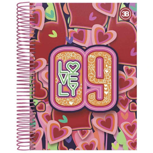 Caderno capa dura 10x1 200 folhas Lovely 3B