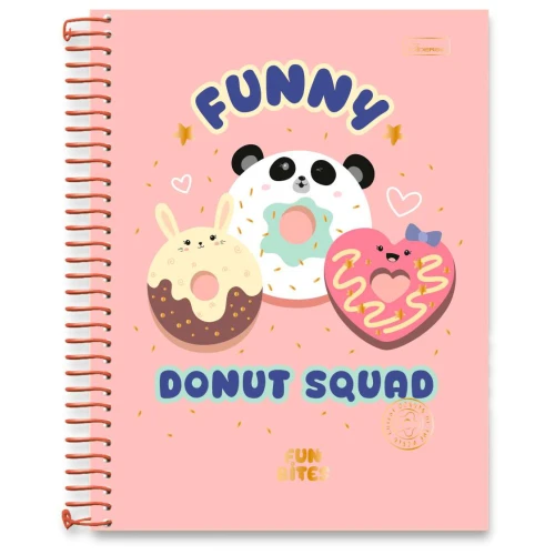 Caderno capa dura 10x1 com 160 folhas feminino Fun Bites Cadersil