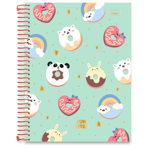 Caderno capa dura 10x1 com 160 folhas feminino Fun Bites Cadersil