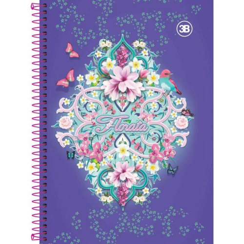 Caderno capa dura 20x1 400 folhas feminino florata 3B