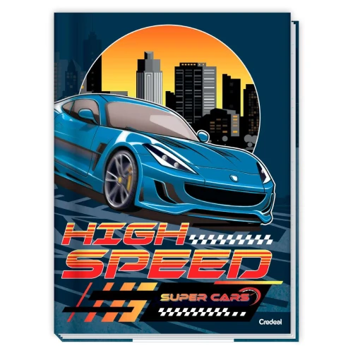 Caderno capa dura brochura com 80 folhas Super Cars Credeal