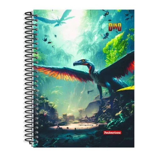 Caderno capa dura espiral pequeno 96 folhas dinossauro Panamericana