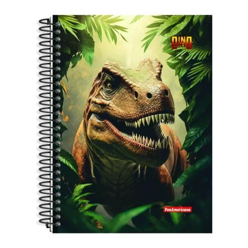 Caderno capa dura espiral pequeno 96 folhas dinossauro Panamericana