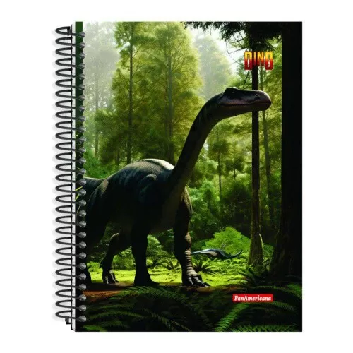 Caderno capa dura espiral pequeno 96 folhas dinossauro Panamericana