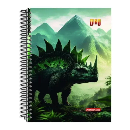 Caderno capa dura espiral pequeno 96 folhas dinossauro Panamericana