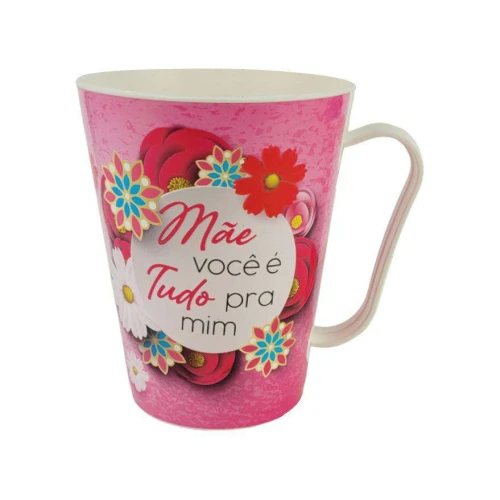 Caneca de plástico tulipa 430ml mãe te amo sortida kozi plast