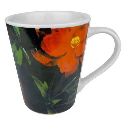 Caneca de porcelana 290ml flores faixa