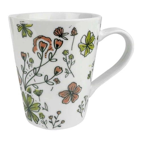 Caneca de porcelana 290ml flores faixa