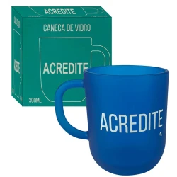 Caneca de vidro 300ml acredite azul allmix