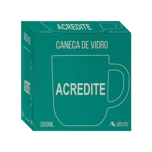 Caneca de vidro 300ml acredite azul allmix