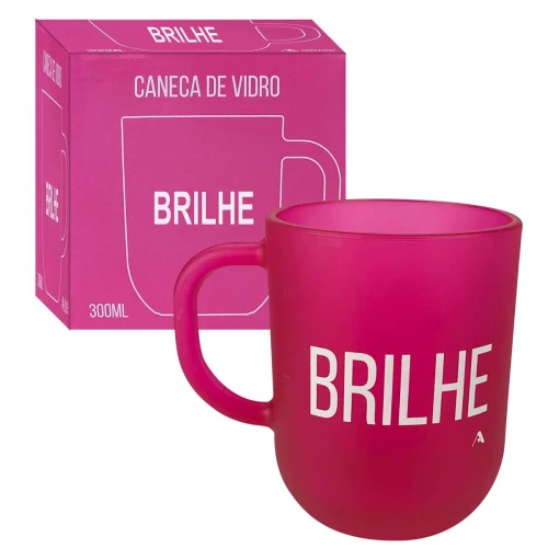 Caneca de vidro 300ml brilhe rosa allmix