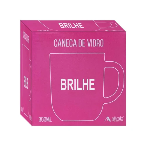 Caneca de vidro 300ml brilhe rosa allmix