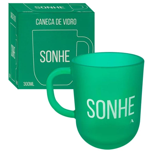 Caneca de vidro 300ml sonhe verde allmix