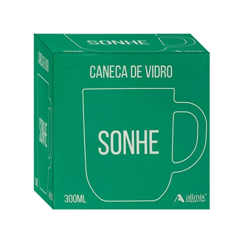 Caneca de vidro 300ml sonhe verde allmix