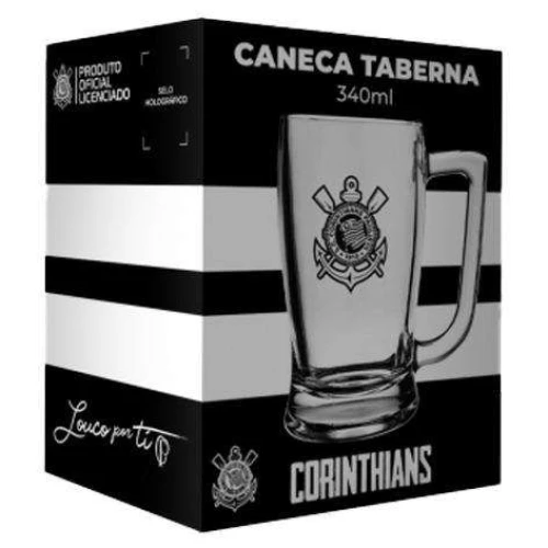 Caneca de vidro taberna 340ml decorado corinthians allmix