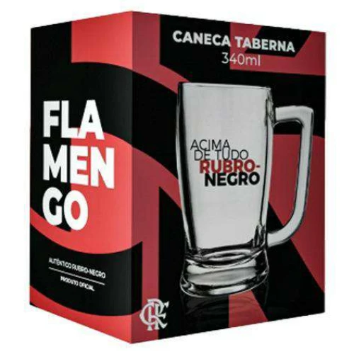 Caneca de vidro taberna 340ml decorado flamengo allmix