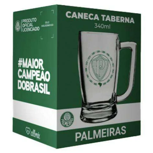 Caneca de vidro taberna 340ml decorado palmeiras allmix