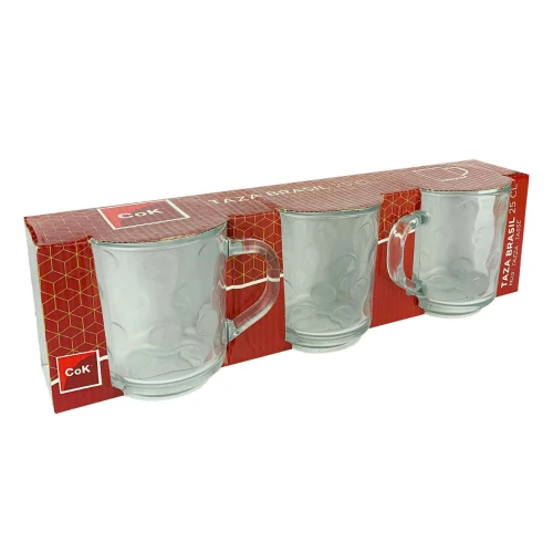 Caneca de vidro transparente 03 peças 250ml taza brasil