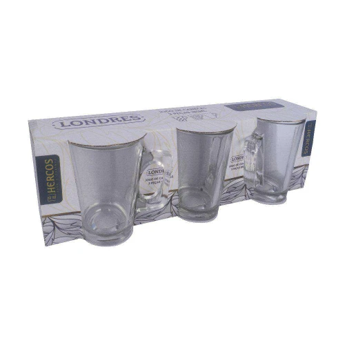 Caneca de vidro transparente 255ml londres com 03 unidades Hercos