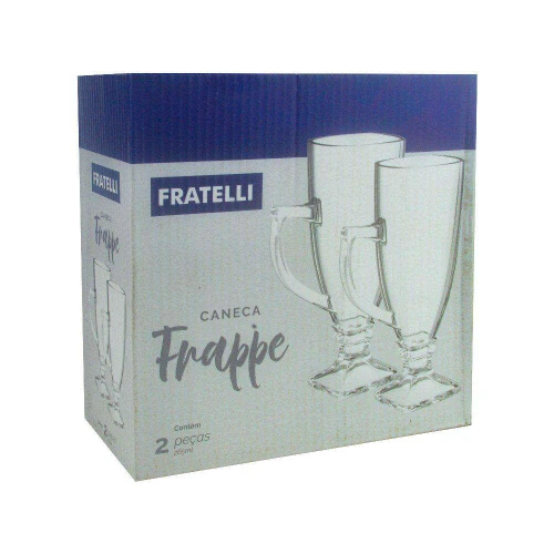 Caneca de vidro transparente 265ml frappe com 02 unidades fratelli