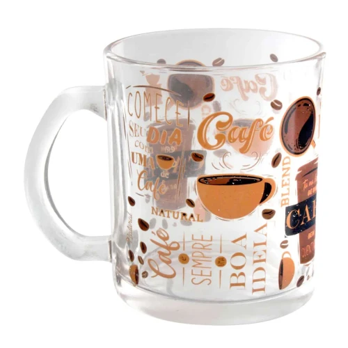 Caneca de vidro transparente 330ml decorada café Tokyo Design