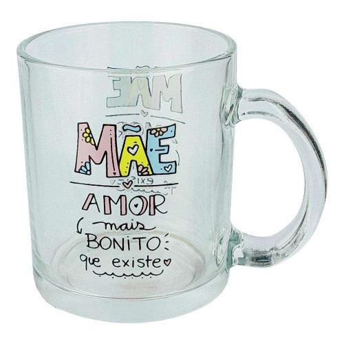 Caneca de vidro transparente 330ml mãe amor mais bonito que exite ke home