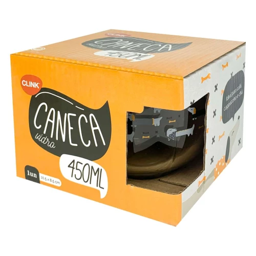 Caneca de vidro transparente 450ml decorada Clink