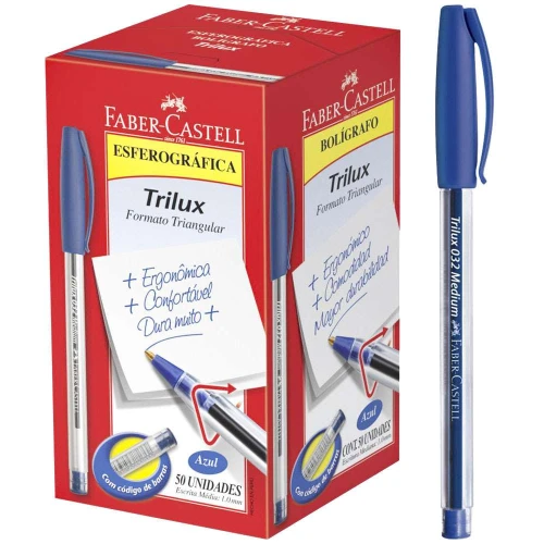 Caneta esferográfica fix trilux com 50 unidades azul Faber Castell