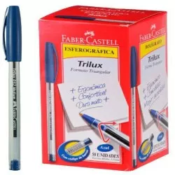 Caneta esferográfica fix trilux com 50 unidades azul Faber Castell