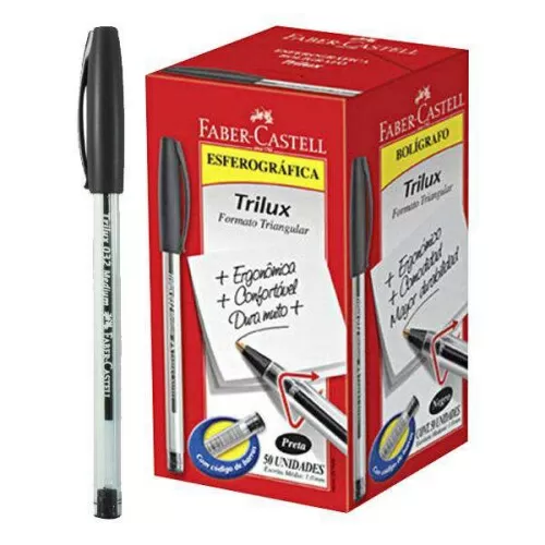 Caneta esferográfica fix trilux com 50 unidades preta Faber Castell