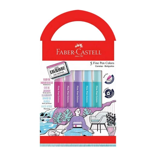 Caneta fine pen Faber-Castell com cheirinho de frutas 0,4mm com 05 unidades