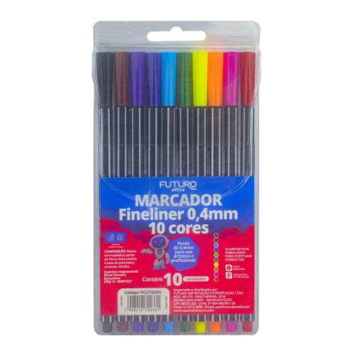 Caneta fineliner Futuro office 0,4mm com 10 unidades