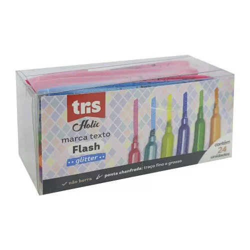 Caneta marca texto holic flash glitter cores sortidas Tris