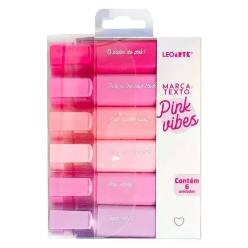 Caneta marca texto pink wibes cores rosas com 06 unidades Leonora