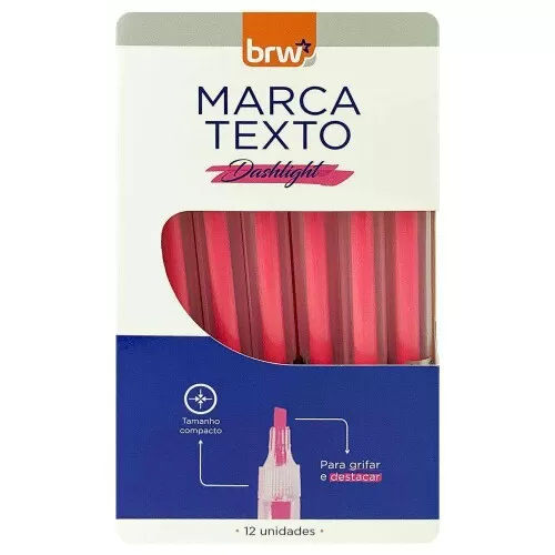 Caneta marca texto transparente rosa fluorescente Brw CA2202