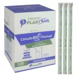 Canudo plástico sache biodegradável com 500un flexível Plastisul