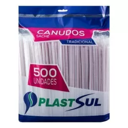 Canudo plástico sache longo com 500 unidades Plastsul