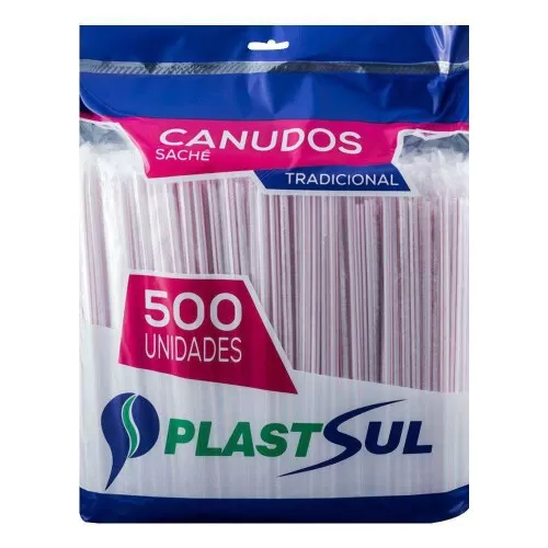 Canudo plástico sache longo com 500 unidades Plastsul