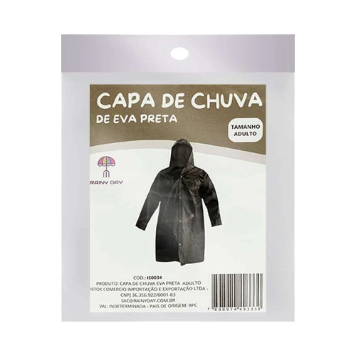 Capa de chuva adulto e.v.a tamanho único preto