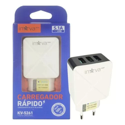 Carregador adaptador usb 5.1A 3 saidas usb kv-5261 Inova