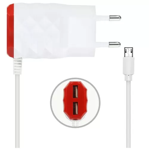 Carregador para celular com cabo V8 + 02 saídas usb MB52065 Mbtech