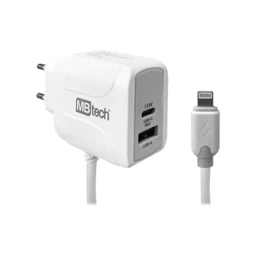 Carregador para celular com cabo lightning para Iphone com 01 saída usb + 01 saída tipo C MB52100 Mbtech