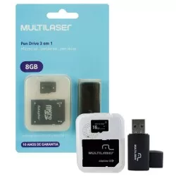 Cartão de memória 3X1 8GB micro sd/sd/usb MC058 Multilaser