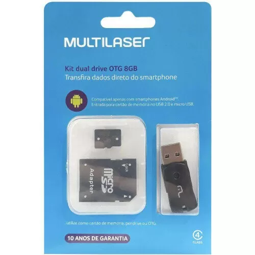 Cartão de memória 4 em 1 8GB micro sd/sd/usb/v8 MC130 Multilaser